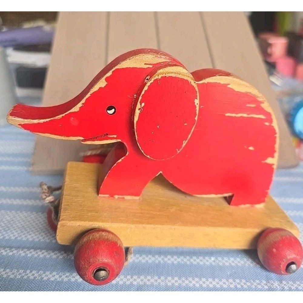 Vintage Pull Elephant HABA Wooden Toy 40s